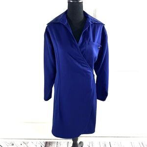Vintage Gianni Versace Royal Blue Long Sleeve Wool Wrap Dress IT40 (US S-4)